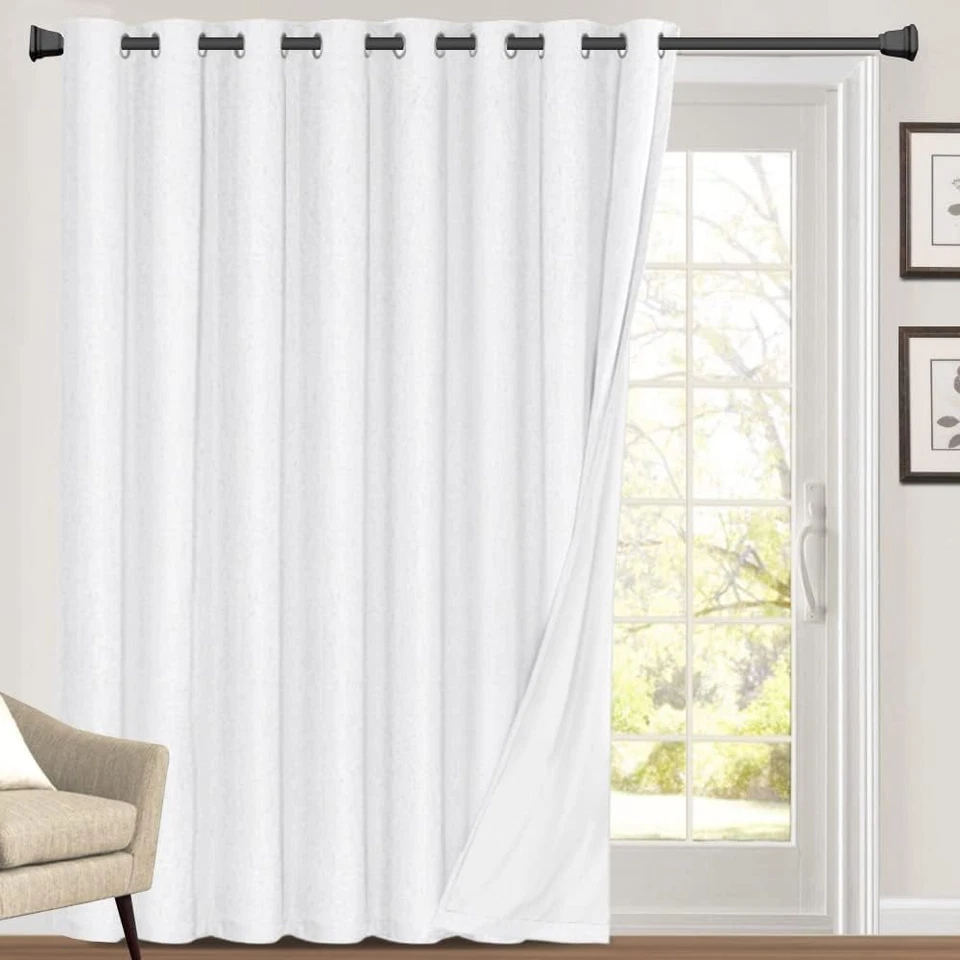 Pure White 100% Blackout Linen Curtains 84" - Image 3 of 4