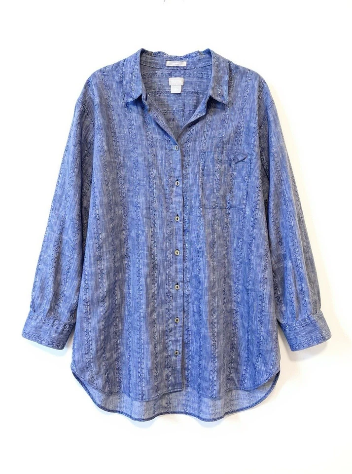 Camisa para mujer Chico’s sin planchar lino botones manga 3/4 azul talla 4 (XXL) 20 Foto 2 de 4