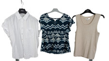 M&S Women's Tops 3xPcs White Shirt/Gold Vest/Blue Printed Top SIZE 14 NEW F2