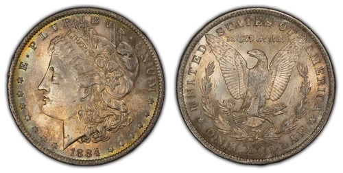 1884-O $1 Morgan Dollar - PQ Neon Rainbow Rim Toning - BU - VIDEO - SKU-D2773