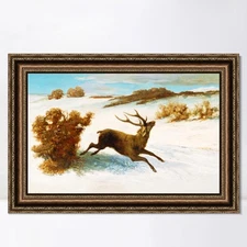 Framed Canvas Art Giclee Print The Deer Running in the Snow by Gustave Courbet