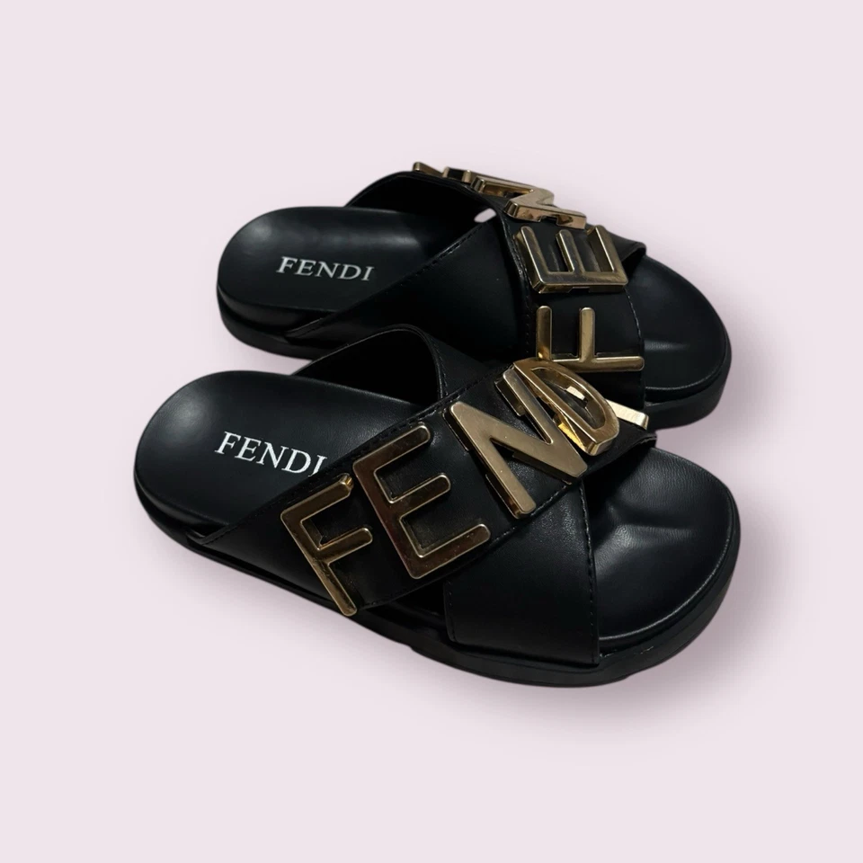 Fendi Kid’s Fendigraphy Slide Sandals Leather - Image 2 of 4