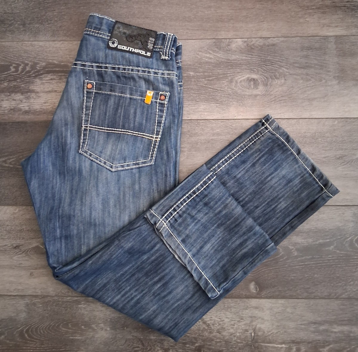 VTG Southpole 8180 Orange Tab Straight Leg Denim Jeans Thick