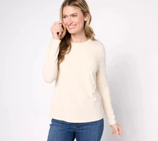 Anybody Cozy Knit Long Sleeve Crewneck Top Antique Cream L New
