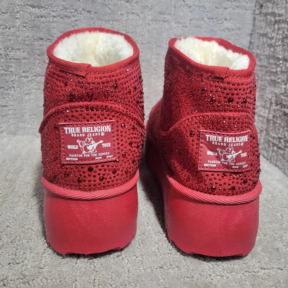 True Religion Terry Women’s Size 10M US Red Rhinestones Platform Ankle Boots - Image 3 of 4
