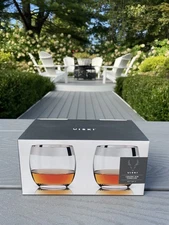 2 WILLIAMS SONOMA VISKI CRYSTAL CHROME RIM OLD FASHIONED COCKTAIL BAR GLASSES