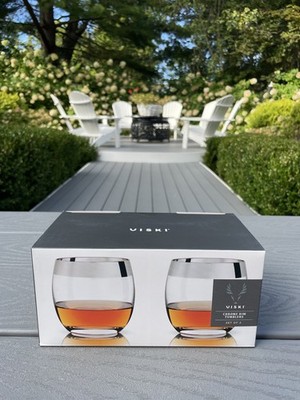 2 WILLIAMS SONOMA VISKI CRYSTAL CHROME RIM OLD FASHIONED COCKTAIL BAR GLASSES