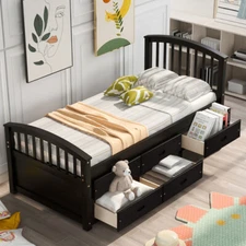 Wood Captain's Bed Twin Size Platform Bed Frames Daybed with 6 Storage Drawers 