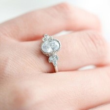 Vintage 1.90Ct Oval Cut Diamond Engagement Ring Solid 14k White Gold in Size 8