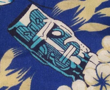 Studio 35 tiki hibiscus floral button front Hawaiian shirt size LARGE