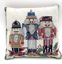 Nutcracker Embroidered Throw Pillow Christmas Decor Red Made USA By Excel Home