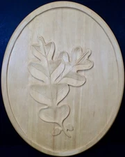 Primitive OAK LEAF & ACORN Folk Art Carving Thick Solid Wood Oval Wall Plaque