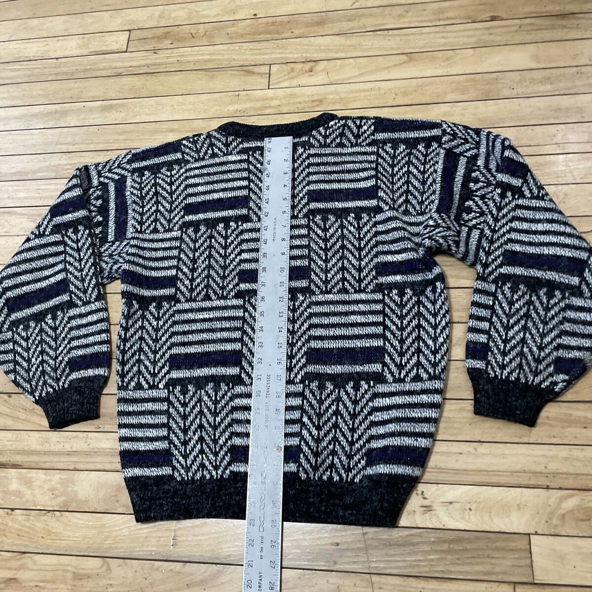 ZEPPELIN Sweater Men L Vintage 80s 90s Chevron Silver Chunky ZEPPELIN Sweater Men L Vintage 80s 90s Chevron Silver Chunky