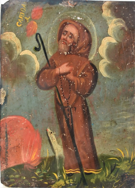 Antique 19th C. Spanish Colonial Painting/ Retablo - San Francisco de Paula