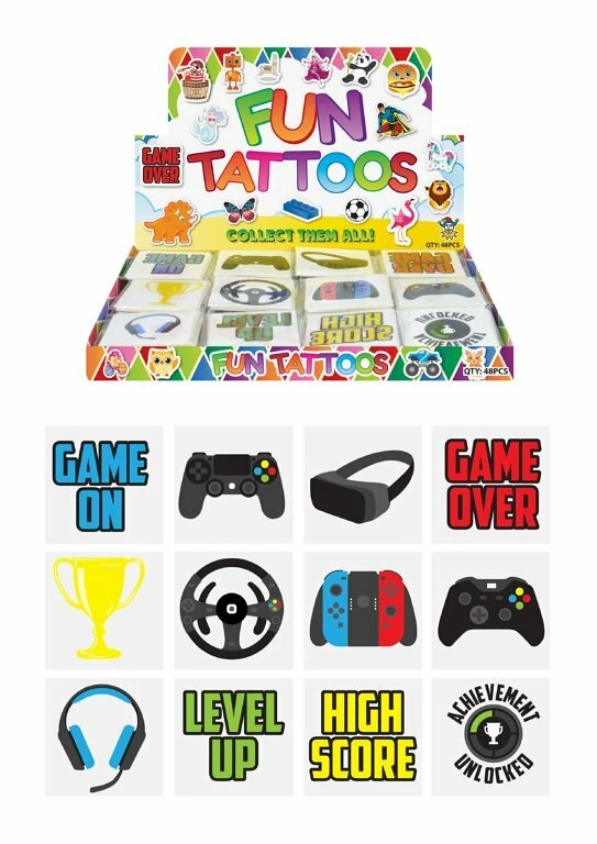 Gamer Temporary Tattoos Boys Girls Kids Party Loot Bag Fillers
