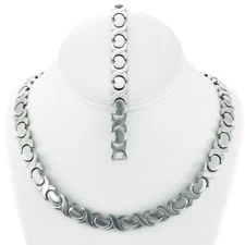 Hugs & Kisses 11mm Wide XOXO Necklace Bracelet Set Stainless Steel Stampato 18"