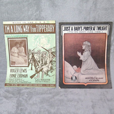 WWI Sheet Music Wartime Baby's Prayer at Twilight & Long Way Tipperary Antique