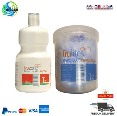 Truzone Cream Peroxide 9% 30 Vol 1L & Trulites Rapid Blue Powder Bleach 500g