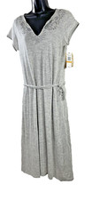 DEMOCRACY Heather Gray LINEN T-shirt Dress Beaded / Sequin Tie Belt NWT