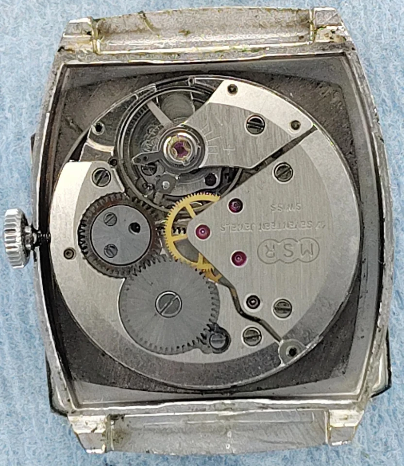 D1104 мужской Revue MSR прямоугольник бак ручной винтажные часы работает как есть лот запчастей - Изображение 3 из 3