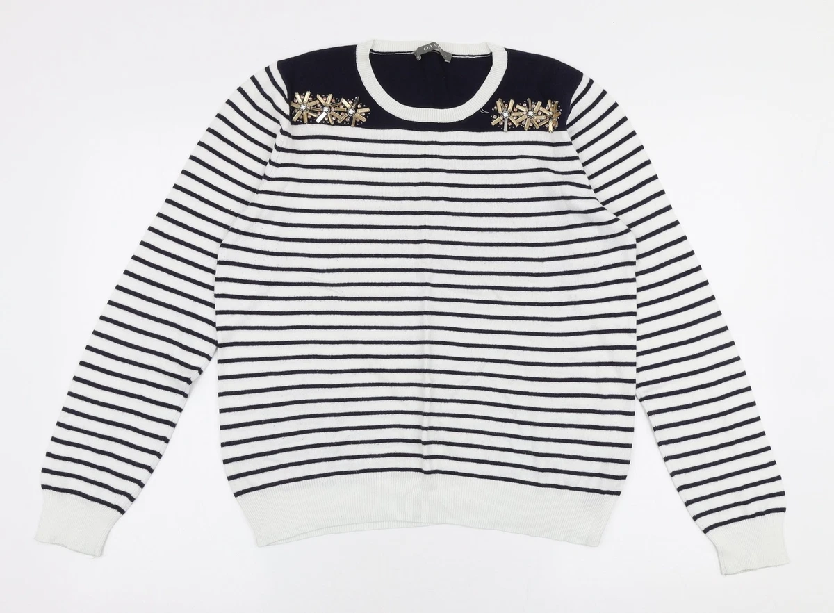 Oasis Womens White Round Neck Cotton Pullover Jumper Size L