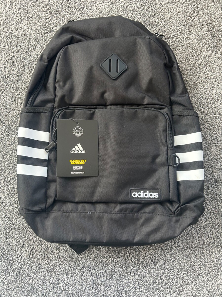 adidas Classic 3-Stripes Backpack Black White 1525 Cubic Inches New