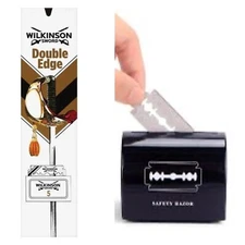 100 Wilkinson Sword Double Edge Safety Razor Shaving Blades With Used Blade Bank