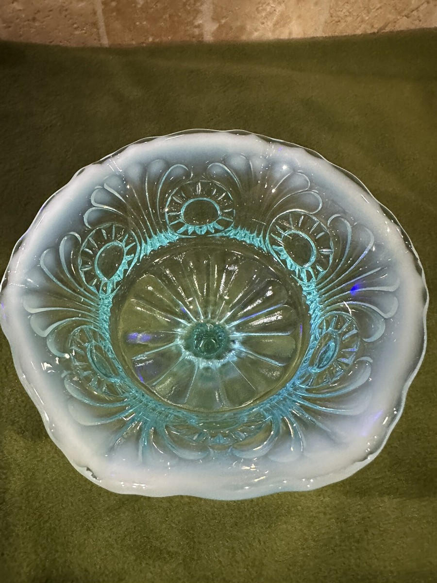 Vintage Blue Fenton Opalescent Glass Pedestal Candy Dish | eBay