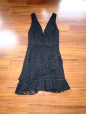 STEVIE MAY ~ Size XS ~ Black Crochet Lace TIERED RUFFLE Double V Party Dress a79