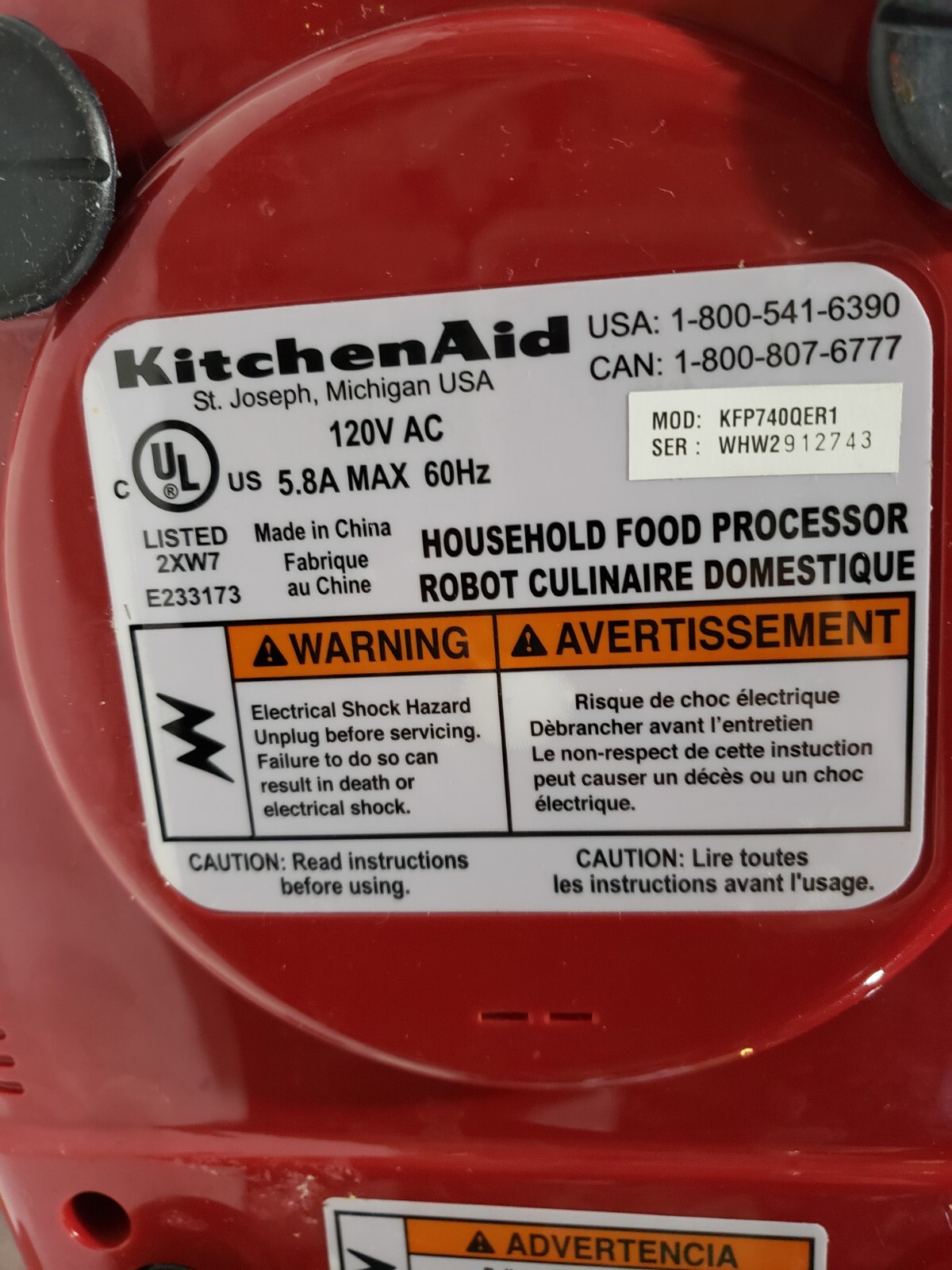 KitchenAid Food Processor Red with Accessories