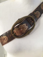 Oleg Santini Brown Embossed Painted Rhinestone Leather Belt L 60324-3 Excellent!