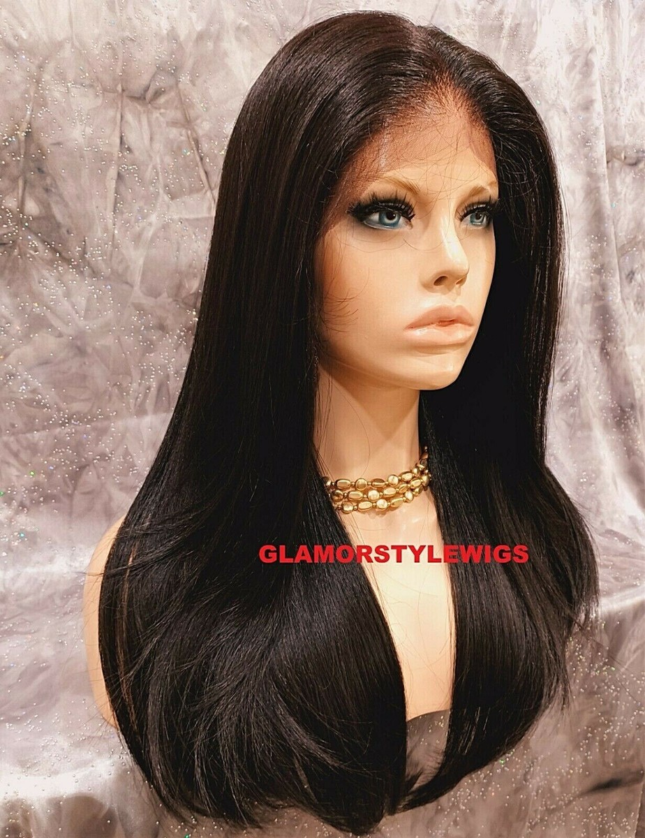 FREE PART LACE FRONT FULL WIG LONG STRAIGHT LAYERED DARK  display picture 2