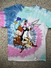 Looney Tunes Funny Humor Blue Tee Size Medium Tie Dye Short Sleeve Cotton Crew