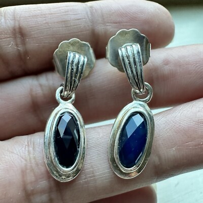 VTG Barse Stud Dangle Earrings 1.25 Inch Natural Blue Sapphire 925 Sterling 4.8g