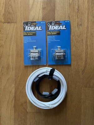 Pair of 85-132 Ideal 2-Way High Performance Splitter 5MHz to 1 GHz, Coax Cables