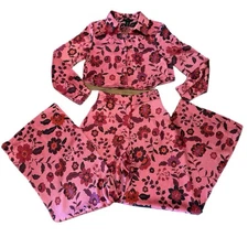 House of Harlow XS 1960 Pink Floral Satin High Waisted Wide Leg Top/Pant BOHO