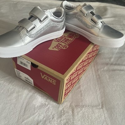 Old Skool V Dazzled Lunar Rock Gray Metallic Silver Glitter Sneakers Sz 2.5