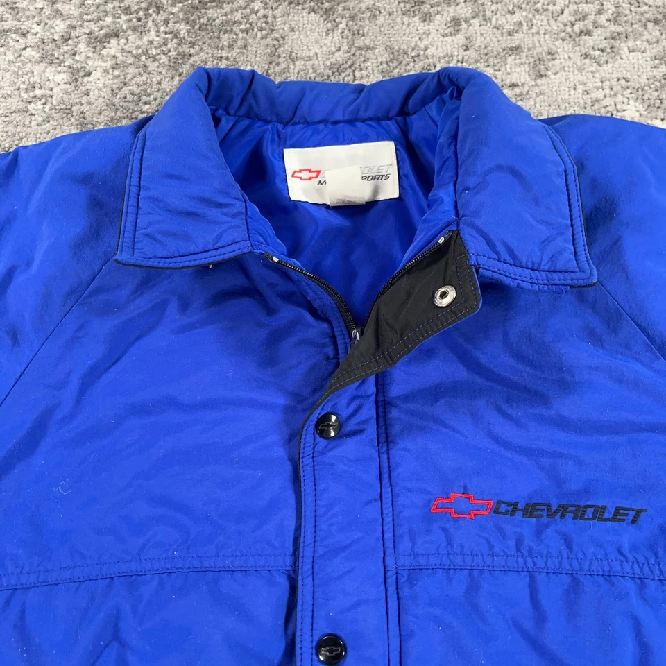 Vintage Chevy Jacket Mens Large Blue Insulated 90s Made In USA Chevrolet Bomber - Image 3 of 4
