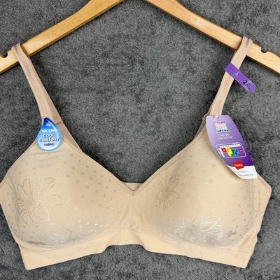 Hanes Perfect Coverage Comfort Flex Fit WireFree Bra DHHU08 2XL Nude Floral NWT