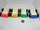 Vintage Fisher Price little people set/4 colored bottom Garage cars
