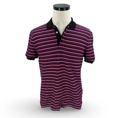 Salvatore Ferragamo Mens Pink Black Striped Textured Polo Shirt Large Italy READ