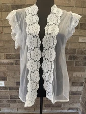 Vintage Alana Gale Sheer Bed Jacket Mini Robe Nylon Lace Large 112075