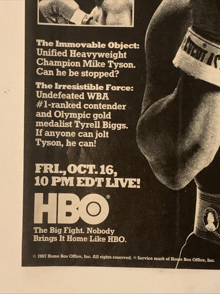 1987 HBO Boxeo Mike Tyson v Biggs Anuncio Impreso Lucha Promo De Colección Años 80 Imparable? Foto 4 de 4