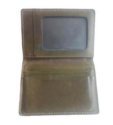 Paul Smith Herren Kartenetui Geldbörse Khaki Leder Klein Kompakt Designer Vintage