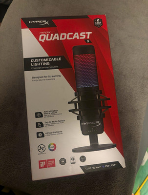 HyperX QuadCast S USB Condenser Mic, RGB, Tap-to-Mute, Shock Mount Black