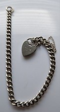 Vintage Childs Sterling Silver Curb Bracelet Padlock Heart Fastener & Safety 6"