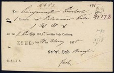 D. Reich Postschein mit L1 KEHL vom 20. M&auml;rz 1875 305