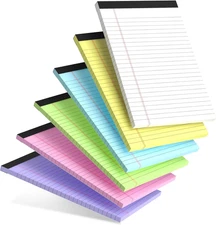 Small Note Pads 5x8" – 6 Vibrant Colors Notepad, College Ruled, 30 Sheets Each |