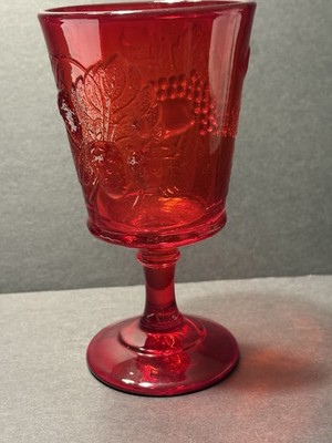 Vintage Ruby Red Wine Glass; Pattern Strawberry &Currant