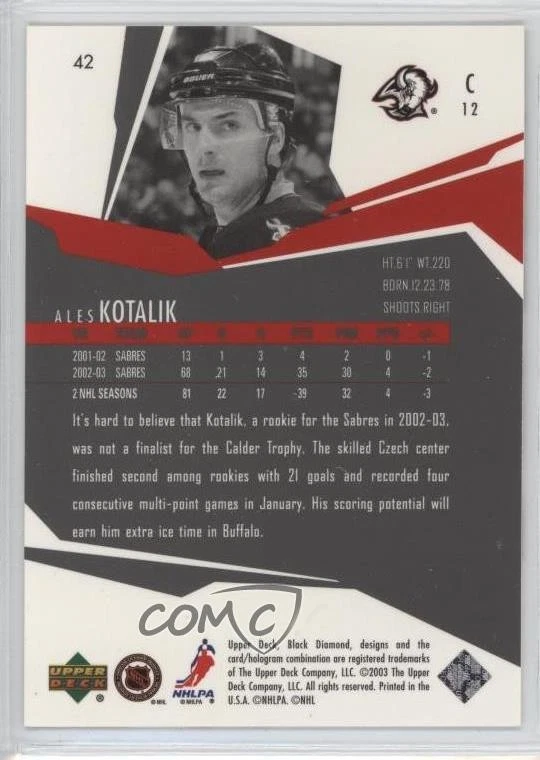 2003-04 Upper Deck Black Diamond Ales Kotalik #42 - Image 2 of 2